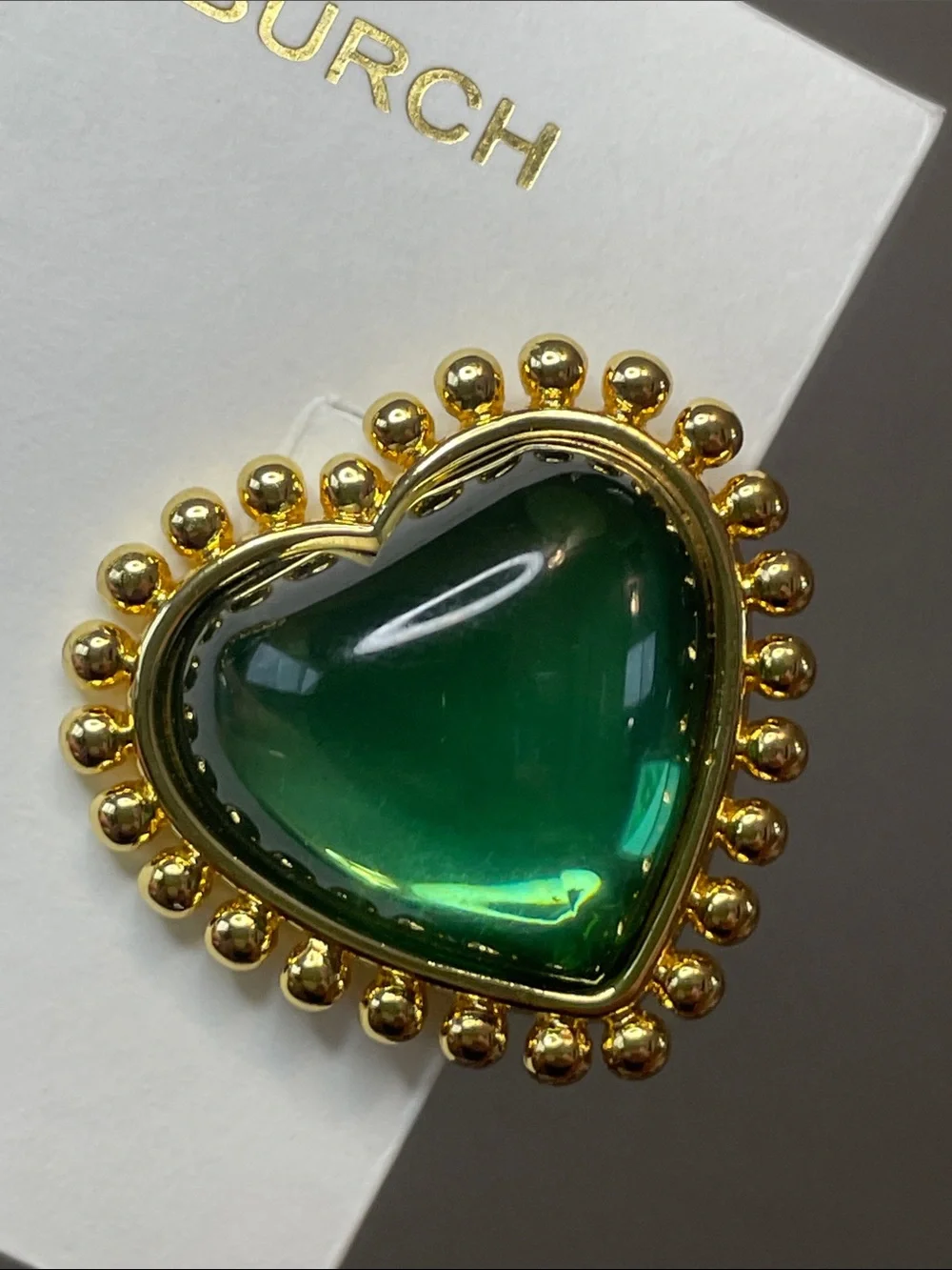 Tory Burch Clip-On Gold-Trimmed Emerald Heart Earrings - NWT $98 MSRP
